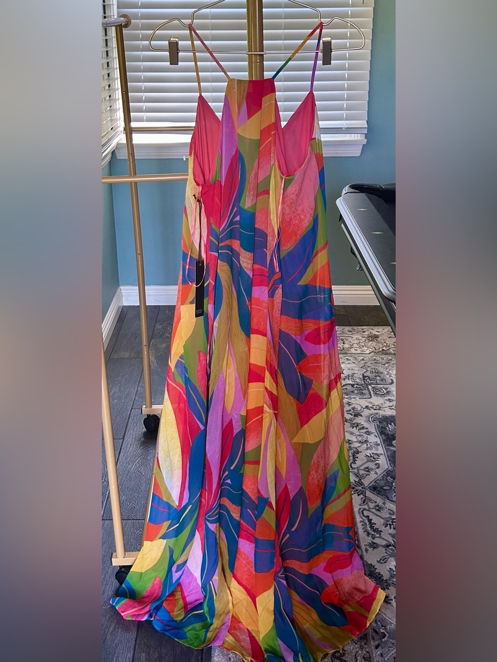Stunning Nicole Miller NYC Tropical Print Maxi Dress with Spaghetti Strap NWT